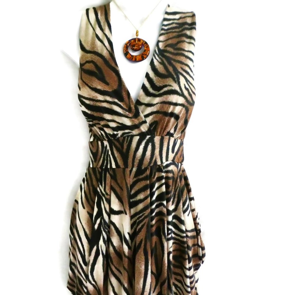 SOLD Vintage Jumpsuit MC Hammer Animal Surplice Plunge Harem Tapered USA L - Picture 3 of 13